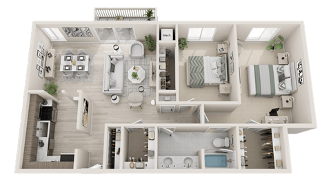2 Bed 1 Bath Floor Plan at Franklin River Apartments, Southfield, 48034